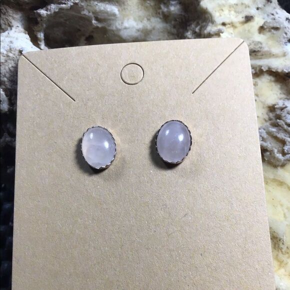 Earrings, NEW Pink Quartz Oval Earring Studs w Sterling Silver, Handmade, Artisa - Picture 4 of 6